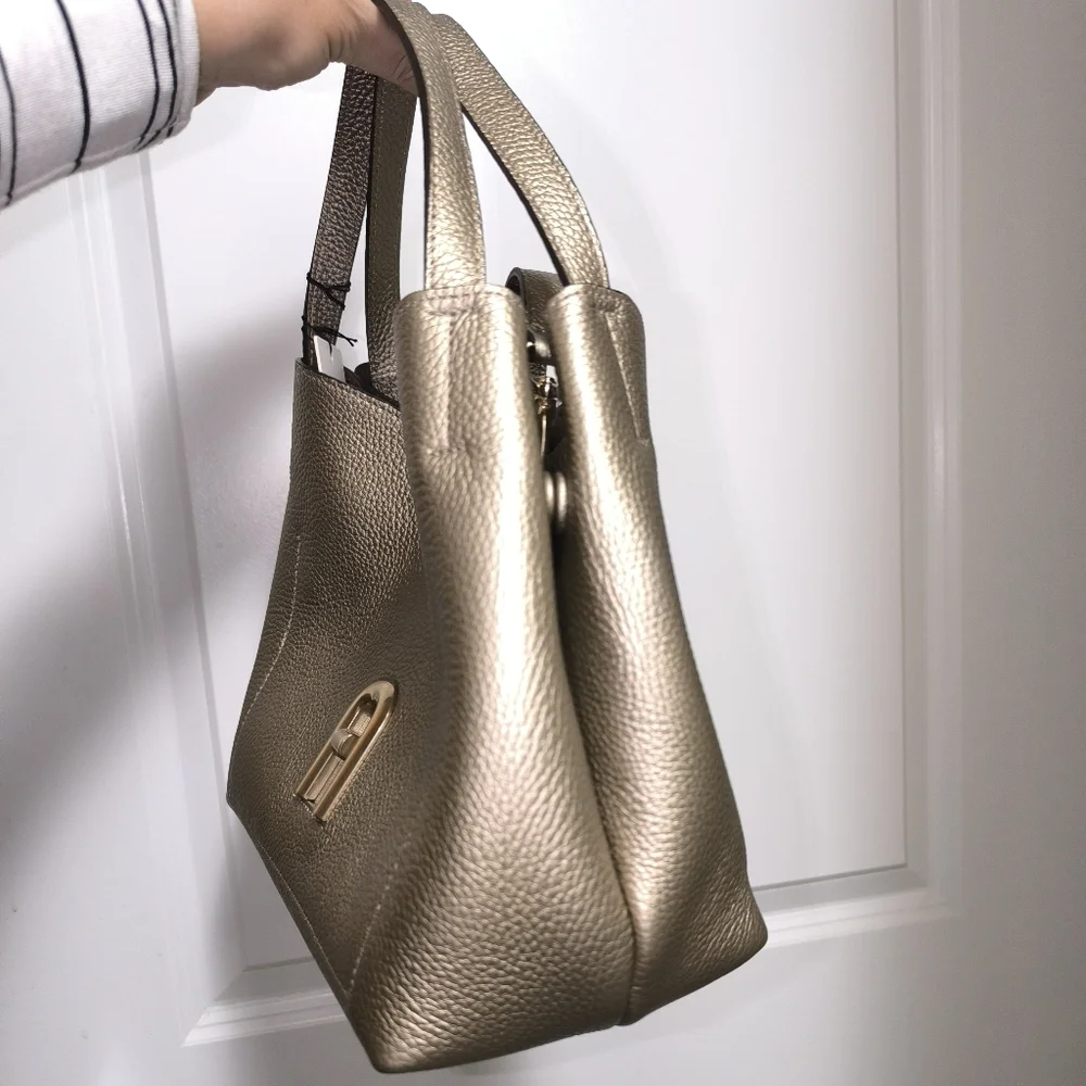 FURLA Primula Small Hobo Metallic Leather Bag Small
